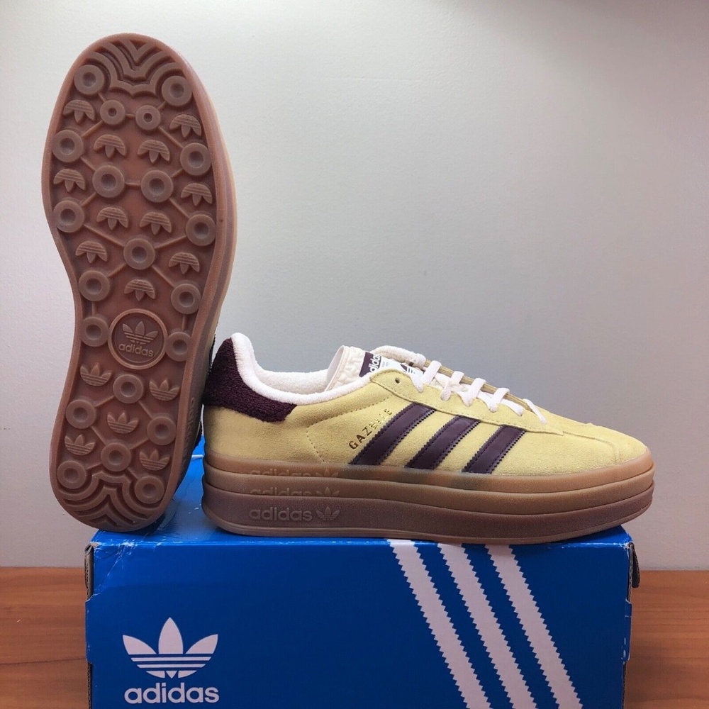 Adidas Gazelle Bold Sneakers 'Almost Yellow Maroon' IF5937 Womens Size 8